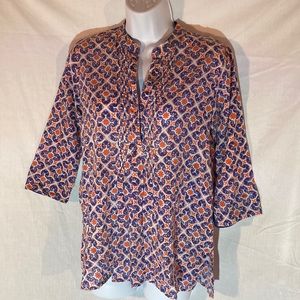 47-2 ROBERTA ROLLER RABBIT white blue orange geometric top XS